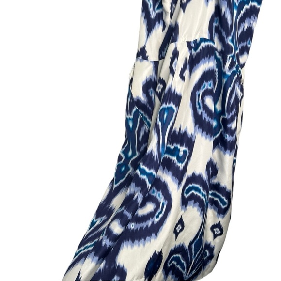 Banana Republic Silk Blue Ivory Tribal Ikat Crisscross Sheath Slip Dress NEW - Picture 9 of 16